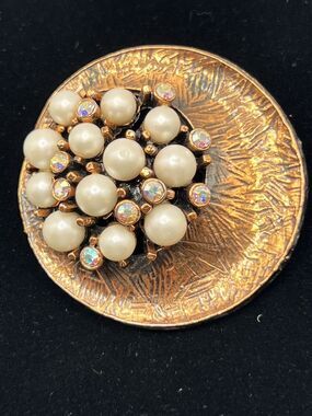 Vtg STUNNING Artist Designed Copper Pearl Aurora Borealis Cluster Brooch